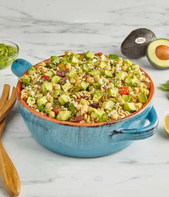 Avocado, Tomato & Basil Pasta Salad with Pesto Avocado Dressing